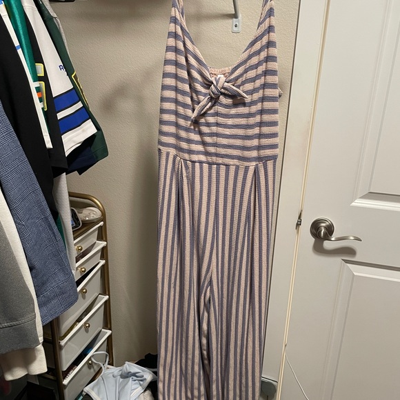 Striped Pink and White Jumpsuit - Picture 1 of 2